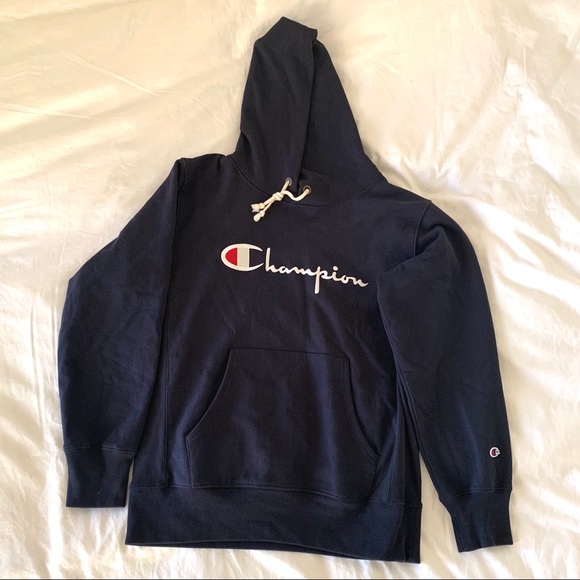 Champion Reverse Weave Logo Script Hoodie-Navy-XL - Picture 3 of 5
